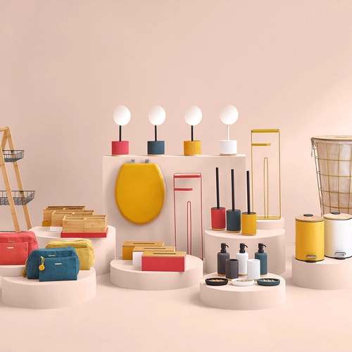 Koupelnový odpadkový koš Modern 3l bílý kovový s bambusovým víkem a pedálem 5five