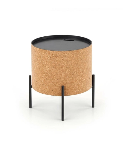 Konferenční stolek Teffa kulatý loftový s úložným prostorem do obýváku přírodní černý 38 cm