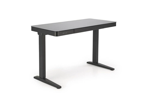 Moderní výškově nastavitelné skleněné psací stůl Alembe Intesi černý s USB portem