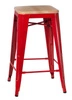 Barová židle Paris Wood 65 cm červená industriální kovová s dřevěným sedákem k kuchyňskému ostrůvku