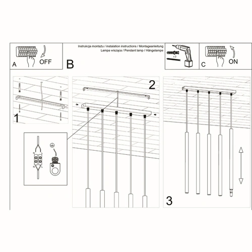 Závěsné svítidlo Pastelo 5ramenné bílé moderní nad stůl do kuchyně a jídelny