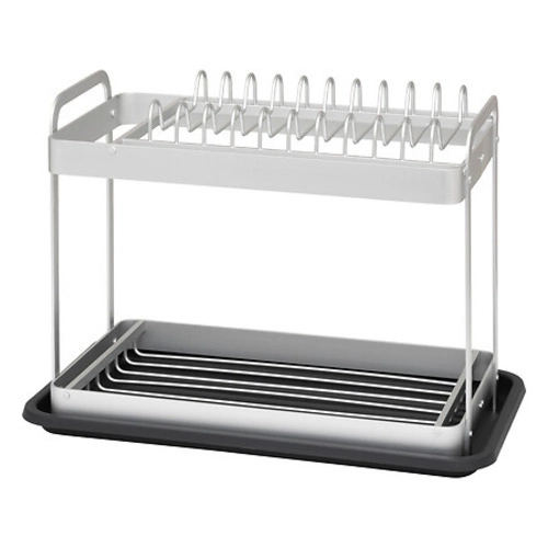 Dvoupatrový šedý odkapávač na nádobí s tácem 5five simply smart kompaktní na kuchyňskou linku