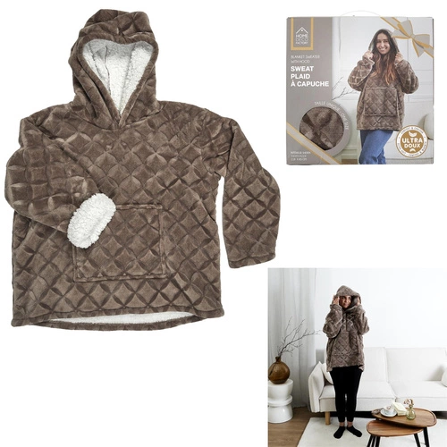 Bluzo deka s kapucí Intesi hnědá teplá deka do obýváku a ložnice