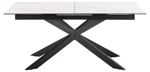 Rozkládací jídelní stůl Irwine Akranes bílá keramická deska černé nohy moderní 168–210x90 cm