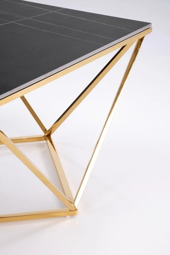 Konferenční stolek Artus čtvercový černý mramor a zlatý moderní glamour do obýváku 80x80 cm