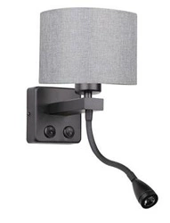 Nástěnné světlo Polo moderní LED s nastavením černé se šedým stínidlem do ložnice