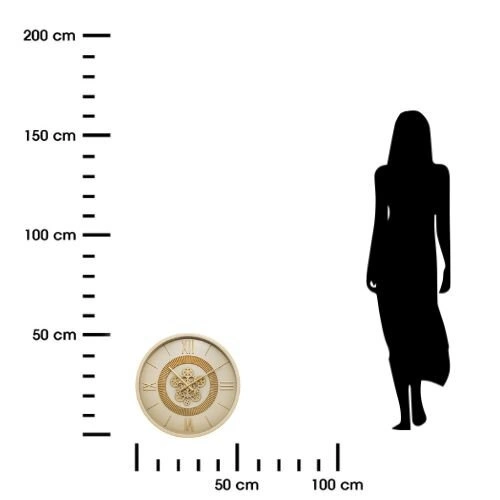 Moderní nástěnné hodiny Guiliana 50 cm zlaté s viditelným mechanismem do obývacího pokoje Atmosphera