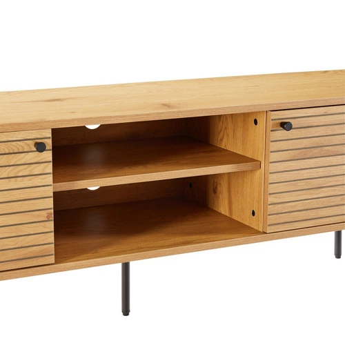 TV stolek dřevěný Lattes dub 150 cm moderní s lamelami na vysokých nohách do obýváku