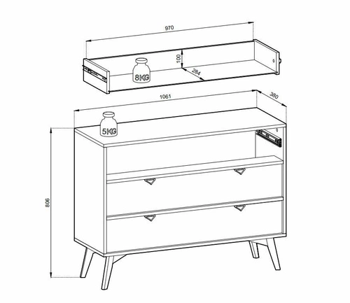 Dřevěná komoda se zásuvkami Sage 106 cm v rybí kost glamour do obýváku a ložnice