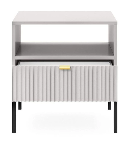 Šedý noční stolek s drážkováním 54 cm se zásuvkou glamour Intesi Delicious na vysokých nohách