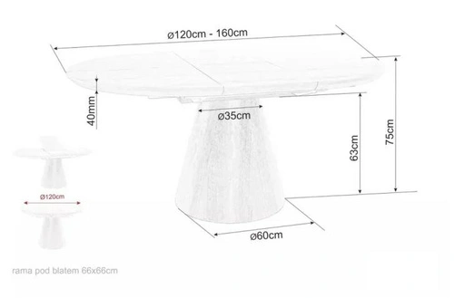 Rozkládací kulatý jídelní stůl Soleil na jedné noze 120 cm