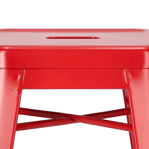 Barová stolička Paris 66 cm červená kovová industriální bez opěradla k kuchyňskému ostrůvku inspirovaná Tolix