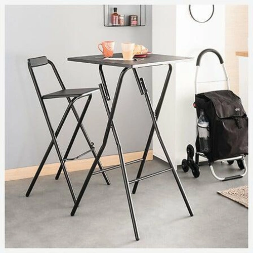 Skládací barová židle Louna černá s opěrkou 75 cm moderní kovová do kuchyně a k ostrůvku