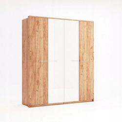 Čtyřdveřová šatní skříň Madera dub/bílý lesk moderní do ložnice s policemi