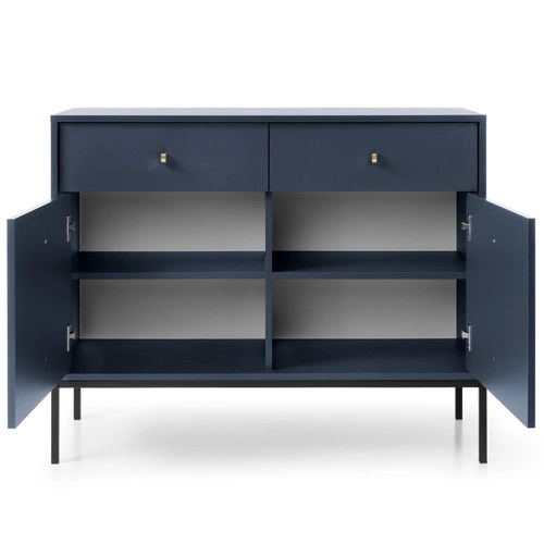 Komoda Evora modrá se zásuvkami na vysokých nohách glamour do obýváku 104 cm Intesi