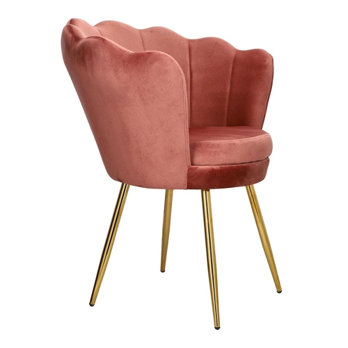 Sametová jídelní židle ve tvaru mušle Florencja Intesi růžová se zlatými nohami do obýváku a ke kosmetickému stolku