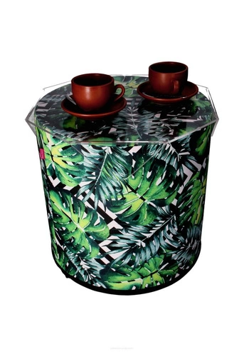 Zahradní voděodolný kulatý puf Hipno Monstera Intesi na balkon i terasu 40 cm