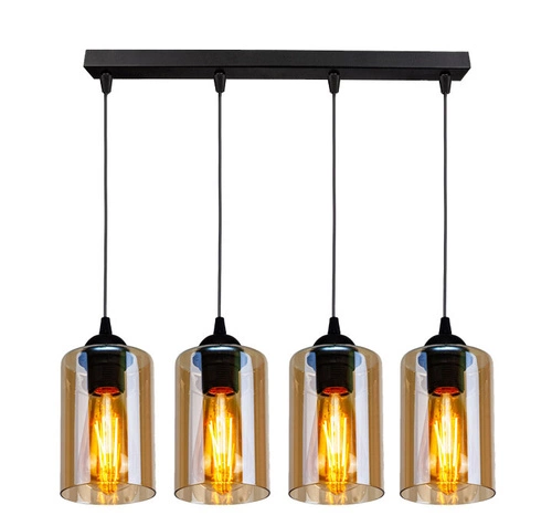 Závěsná lampa Bistro černá 4x40W E27 stínítko hnědé