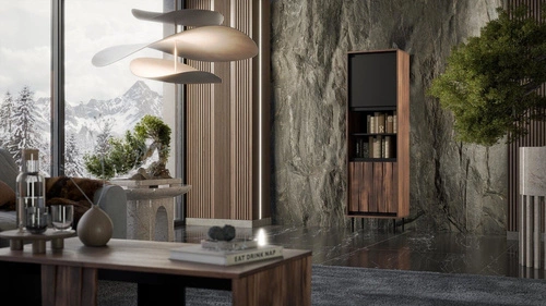 Vitrína na knihy a alkohol Miri ořechová černá moderní loftová do obýváku a jídelny 179 cm