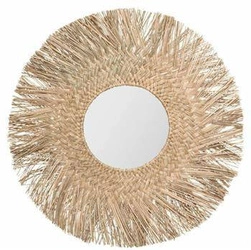 Závěsné kulaté zrcadlo boho Ael 80 cm z přírodní třtiny do obývacího pokoje Atmosphera