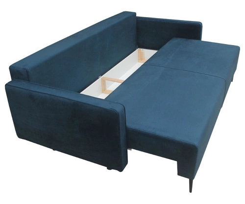 Rozkládací pohovka Arosa tmavě modrý samet s úložným prostorem a funkcí spaní do obýváku Intesi