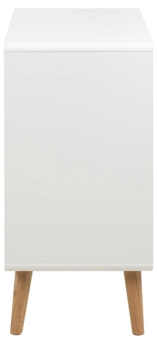 Bílá komoda se zásuvkami Lowell Actona 80 cm skandinávská na dubových nožkách do obýváku