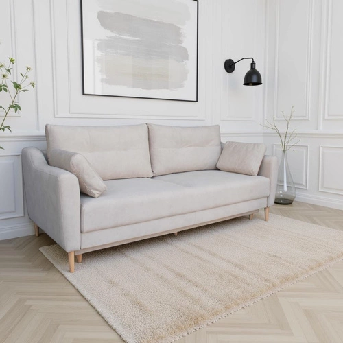 Rozkládací pohovka Bouley 3místná šedá s úložným prostorem a funkcí spaní do obývacího pokoje