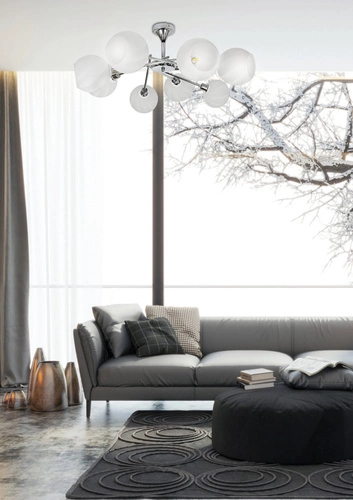 Moderní závěsné svítidlo Raul 8-ramenné skleněné chrom bílé do obýváku a ložnice