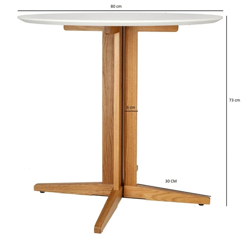 Kulatý jídelní stůl Mauro 80 cm bílá deska přírodní dub moderní do jídelny a obýváku