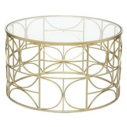 Kulatý skleněný konferenční stolek Artif zlatý glamour do obýváku na kovové podstavě 71 cm