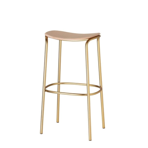 Moderní dřevěný barový stolička bez opěradla Trick wood 65 cm na zlatých nohách do kuchyně SCAB Design