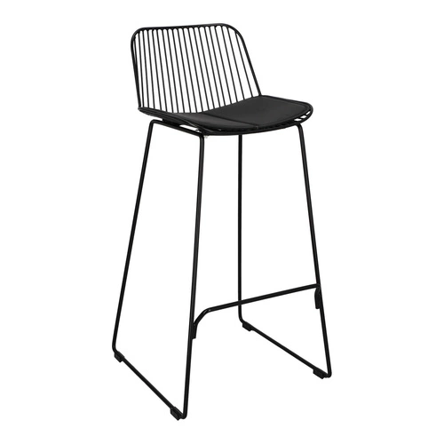 Barová židle Dill High černá s opěrkou, kovová, čalouněná, do kuchyně a k ostrůvku, 75 cm Intesi