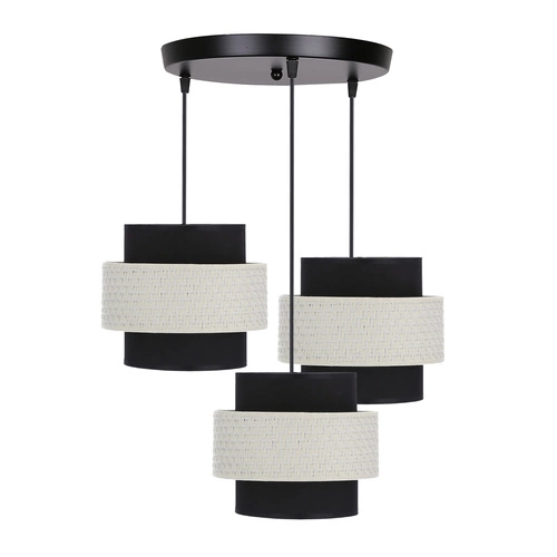 Benta černá talířová závěsná lampa 3x40W E27 stínidlo černá+krémová