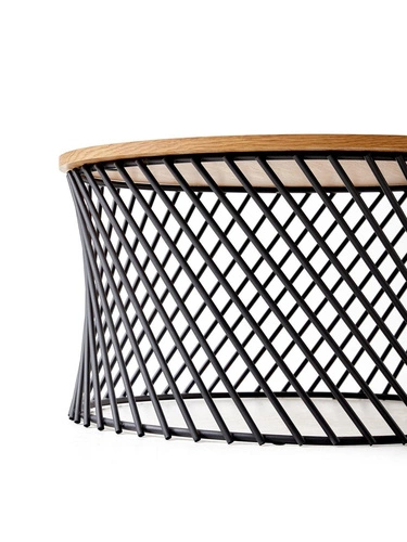 Konferenční stolek Rewal kulatý 80 cm dub zlatý černý loftový do obýváku moderní