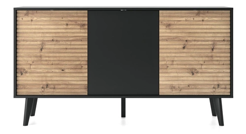 Komoda Tanga 154 cm černá s frézovanými dvířky moderní na nožkách do obýváku Intesi