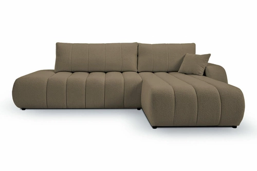 Rohová sedačka s rozkladem na spaní Hobro pravá šedo-hnědá moderní do obýváku s úložným prostorem