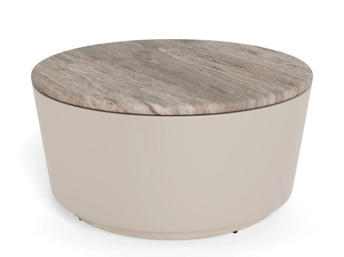 Konferenční stolek Cangas kulatý 80 cm šedý mramorový moderní do obýváku