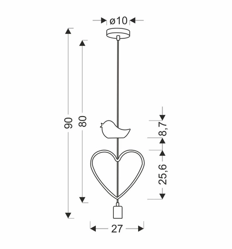 Růžové závěsné stropní svítidlo ve tvaru srdce Single hb do dětského pokoje z MDF s nastavitelnou výškou