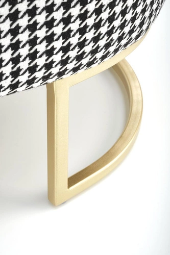 Čalouněná lavice Edessa s úložným prostorem do předsíně v pepitovém vzoru glamour na zlatých nohách