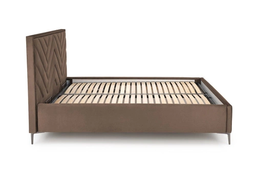 Čalouněná postel Modulo W1 béžová s úložným prostorem a čelem do ložnice