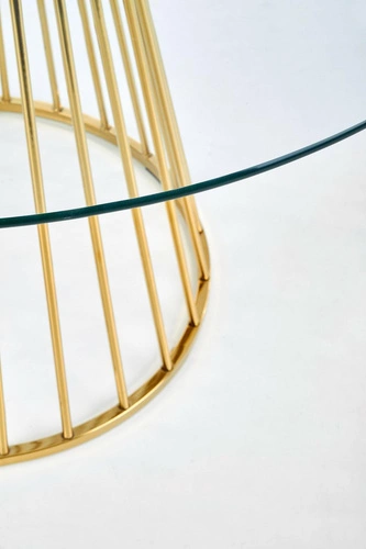 Kulaty skleněný stůl Dabro 120 cm na jedné noze zlatý moderní do jídelny a obýváku Intesi