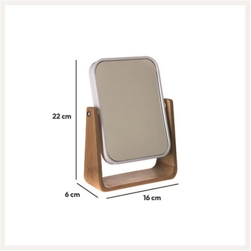 Stojací zrcadlo Natureo obdélníkové bambusové bílé boho k toaletnímu stolku na líčení