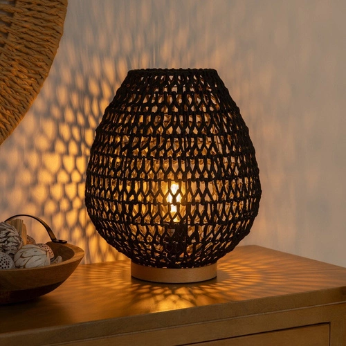 Noční lampička Etel černá Atmosphera skandinávská s papírovým stínidlem do ložnice nebo obýváku