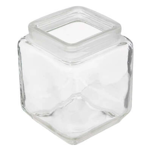 Čtvercová skleněná nádoba 1,25 l s víčkem z borovicového dřeva