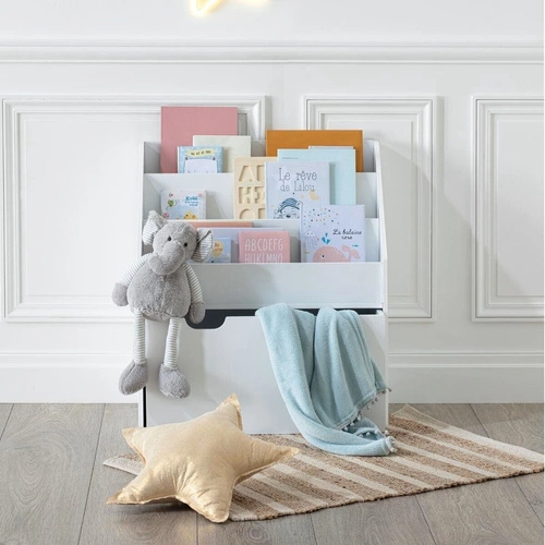 Policový regál s úložným prostorem na kolečkách bílý