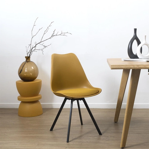 Čalouněná žlutá židle Atom Intesi do jídelny a obýváku, moderní na kovových nohách