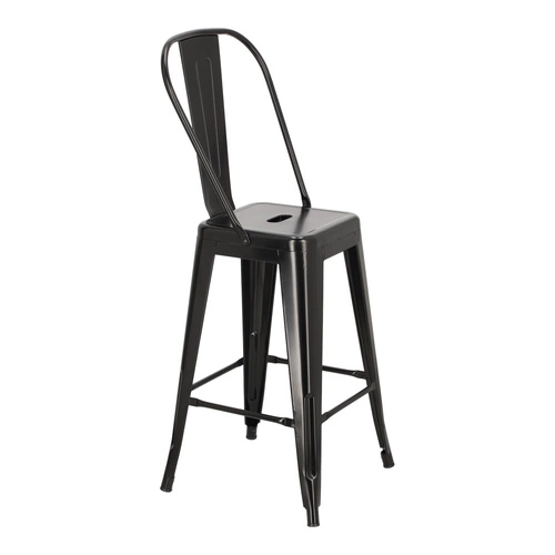 Barová židle Paris Back 66 cm černá kovová s opěrkou k kuchyňskému ostrůvku inspirovaná Tolix D2.DESIGN