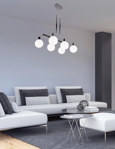 Závěsné svítidlo Maldus chrom skleněné do obýváku a jídelny 6ramenné moderní