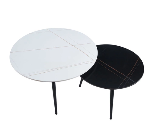 Sada 2 kulatých konferenčních stolků Tifa z mramoru do moderního obýváku Intesi 80/60 cm