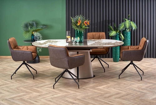 Rozkládací jídelní stůl Bonnel moderní béžový mramor oválný 160-200 cm Intesi